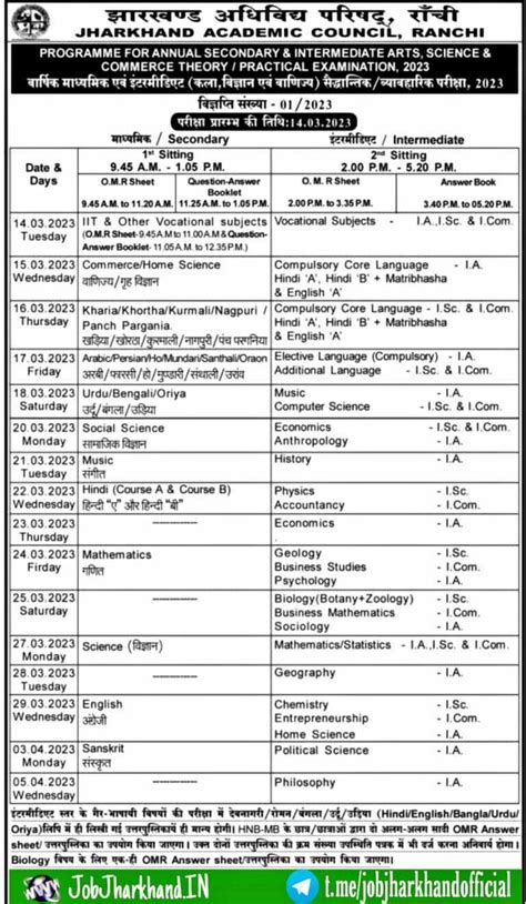 jac 10th exam time table 2023